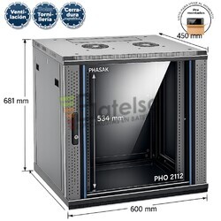 Armario Rack 12U para SAI UPS | 600 x 450 Mural Phasak Pro PHO 2106